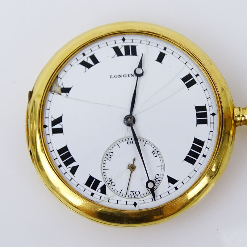 Circa 1909 Longines 18 Karat Yellow Gold Pocket Watch with Box