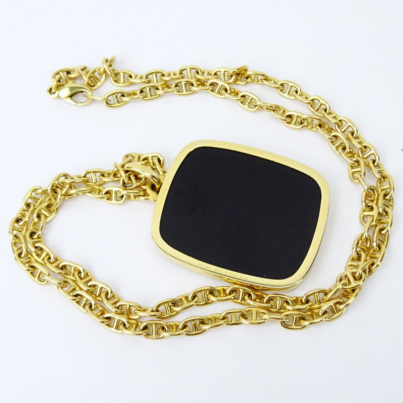 Circa 1970s Bulgari Heavy 18 Karat Yellow Gold and Black Onyx Pendant Necklace