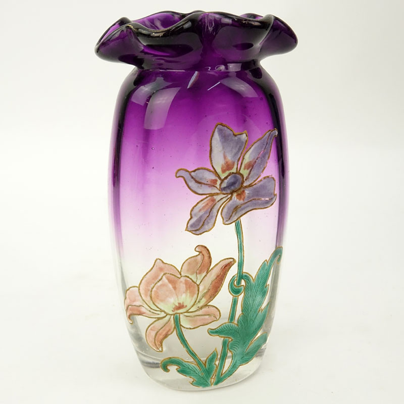 Galle Cristallerie d'E. Galle? Nancy Enameled Glass Vase.