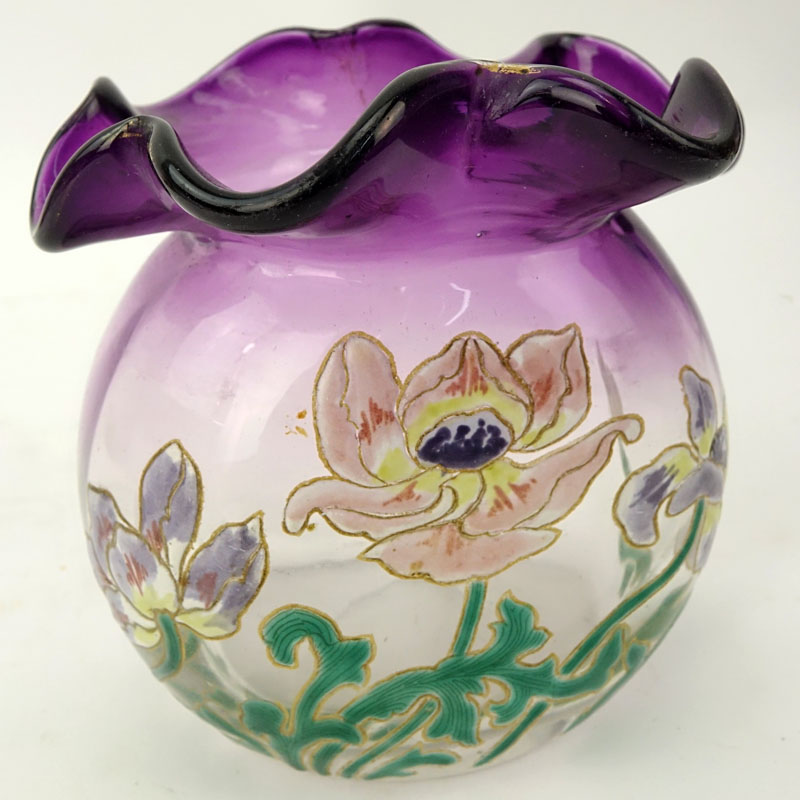 Galle Cristallerie d'E. Galle? Nancy Enameled Glass Vase.