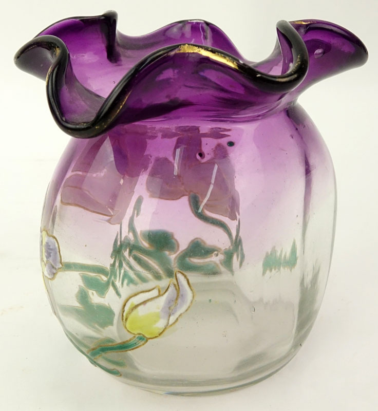 Galle Cristallerie d'E. Galle? Nancy Enameled Glass Vase.