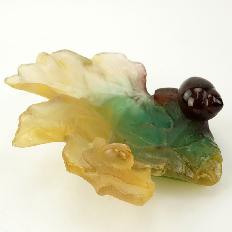 Vintage French Pate De Verre Vide Poche "Snail On Leaf"