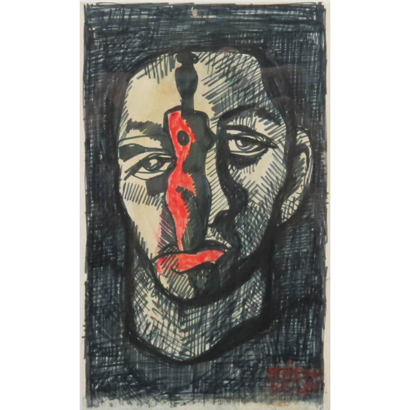 Béla Kádár, Hungarian (1877-1955) Ink and Gouache on paper "Portrait of a Man"