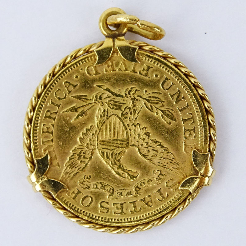 1897 US Coronet Head Half Eagle $5 Gold Coin Pendant Mounted in 14 Karat Yellow Gold