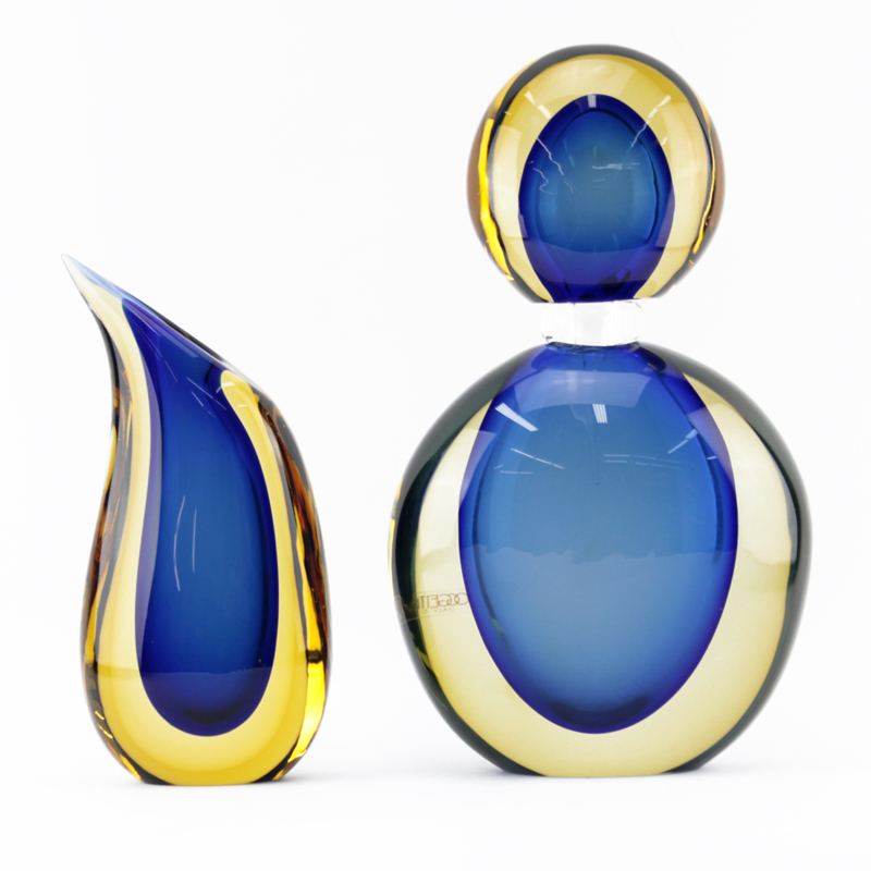 Grouping of Two (2) Luigi Onesto, Italian (b-1935) Oggetti Murano Art Glass Bottle and Vase