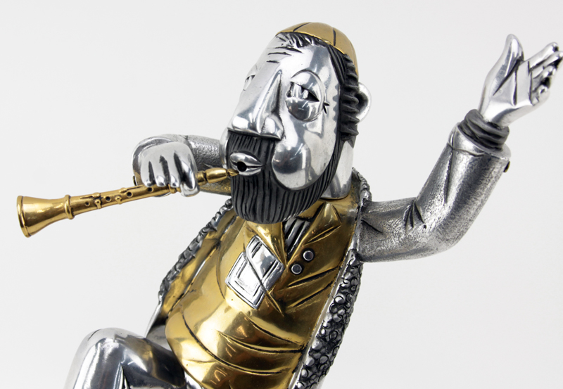 Frank Meisler, Israeli (b. 1929) Silver and Gilt  "Hasidic Dancer" Sculpture on Marble Base. 