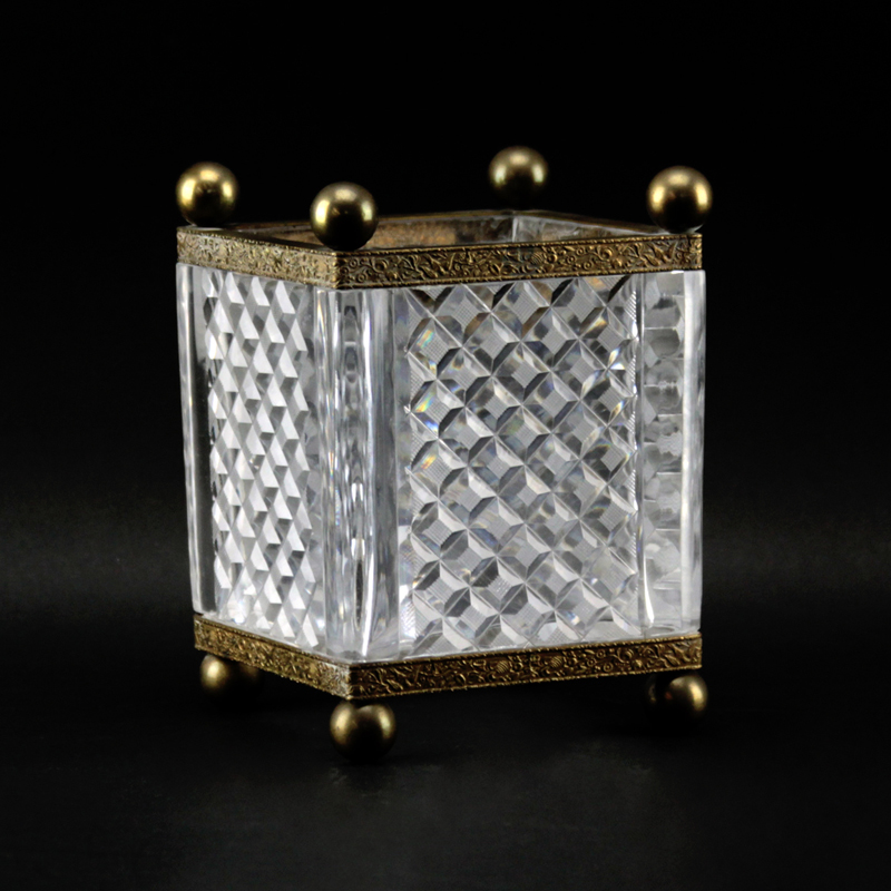 Antique Baccarat Style Crystal and Bronze Jardinière