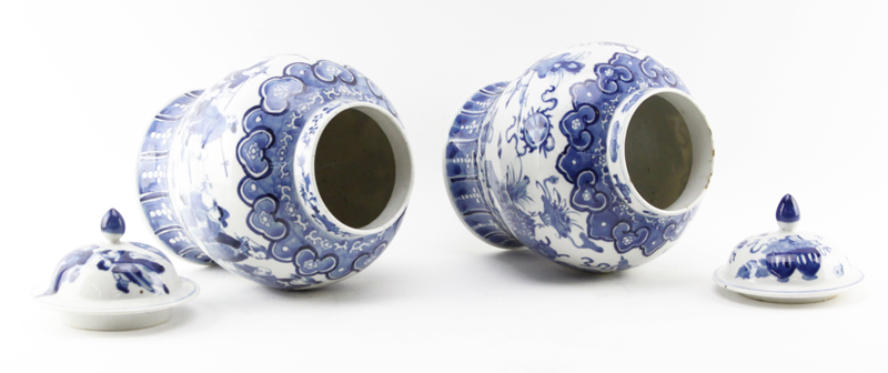 Pair of 19th Century Chinese Blue and White Covered Ginger Jars