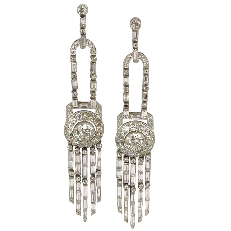 10.50 TW Carat Diamond and Platinum Chandelier Earrings.