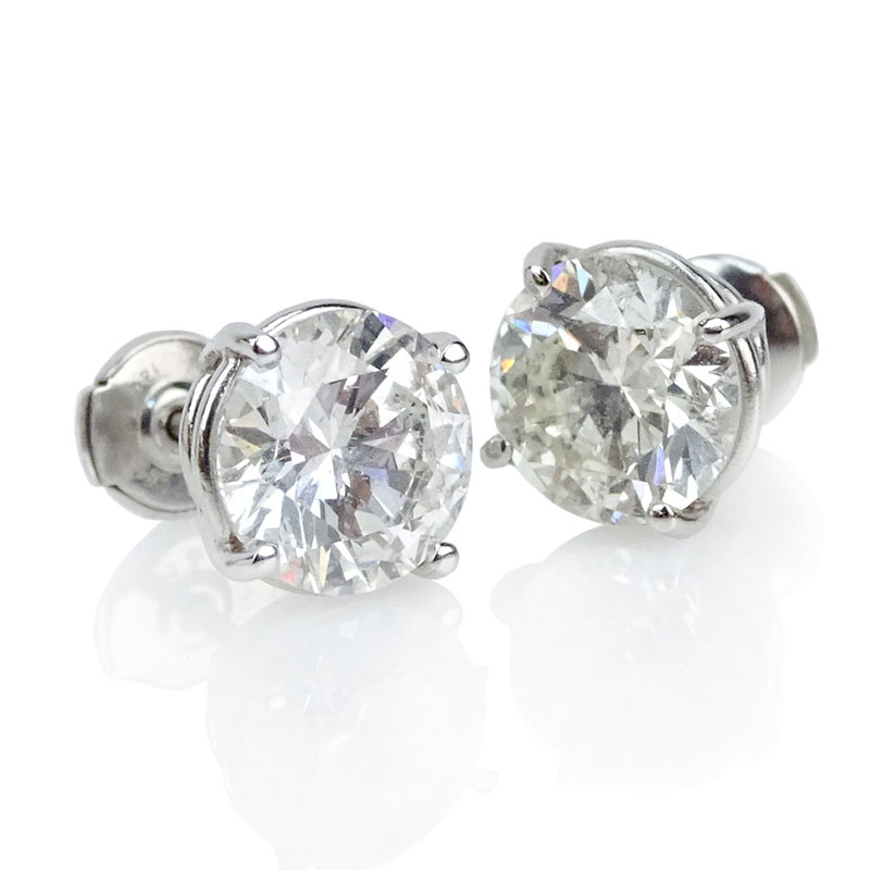 4.50 Carat Round Brilliant Cut Diamond and 14 Karat White Gold Ear Studs.