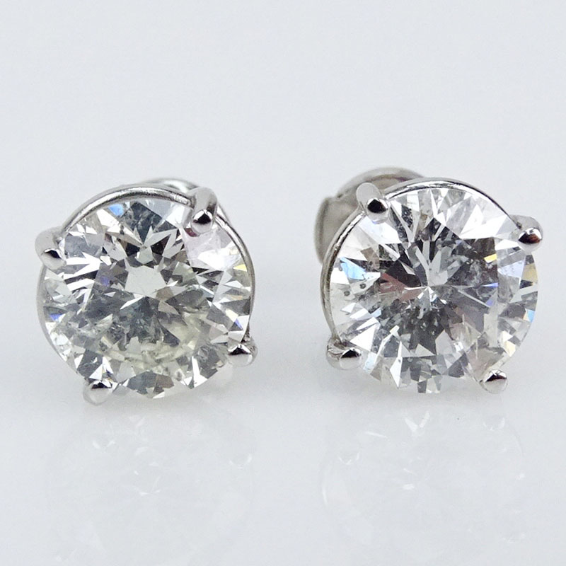 4.50 Carat Round Brilliant Cut Diamond and 14 Karat White Gold Ear Studs.