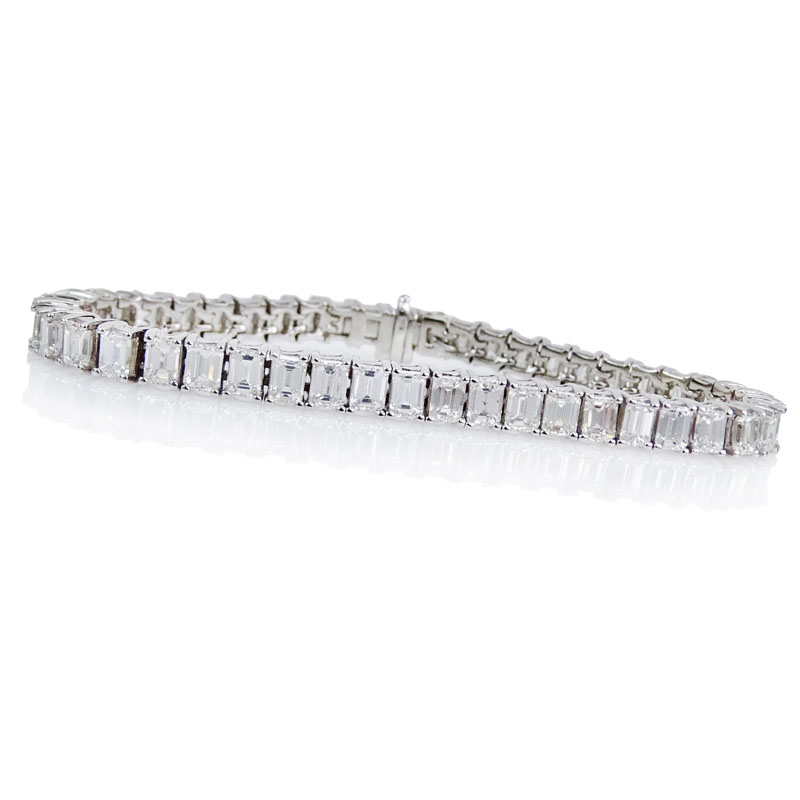 15.0 Carat Emerald Cut Diamond and 18 Karat White Gold Line Bracelet.