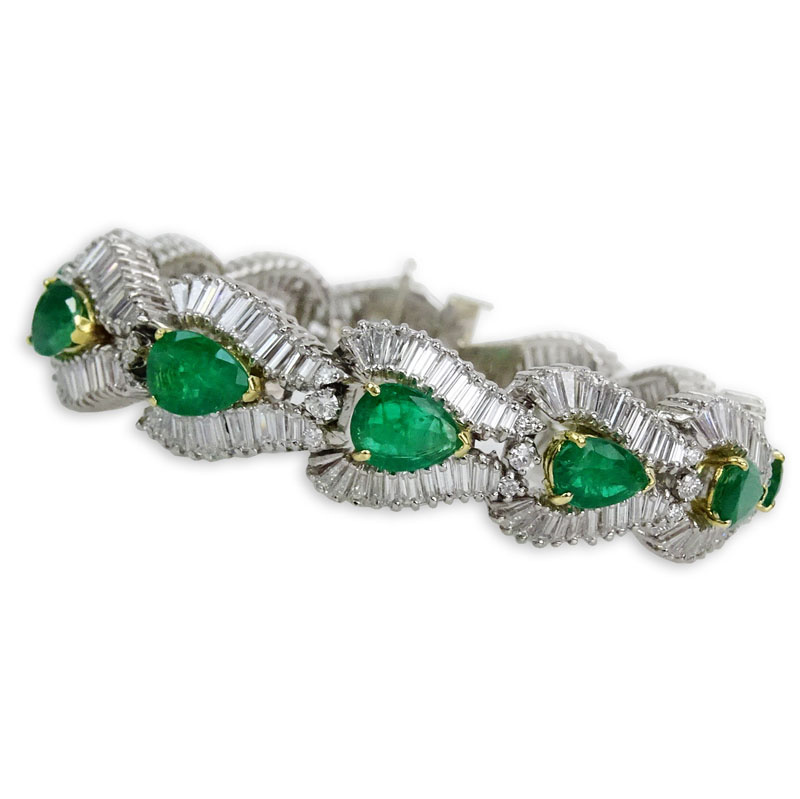 25.0 Carat Baguette Cut Diamond, 18.0 Carat Pear Shape Emerald and Platinum Bracelet.