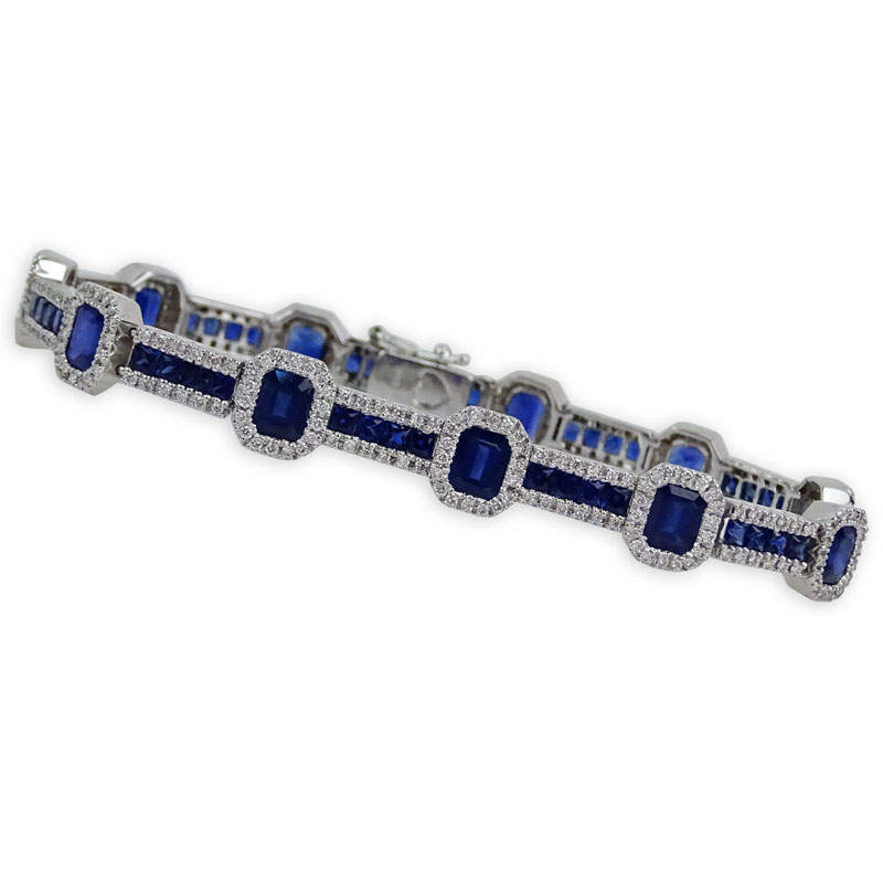 12.0 Carat Sapphire, 3.5 Carat Round Brilliant Cut Diamond and 14 Karat White Gold Bracelet. 