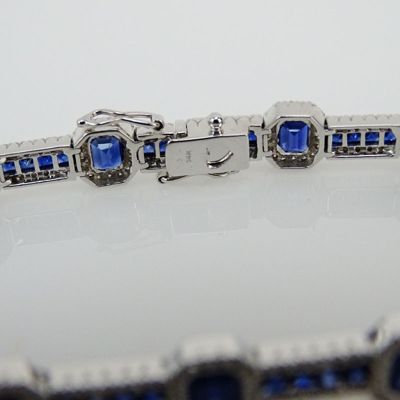 12.0 Carat Sapphire, 3.5 Carat Round Brilliant Cut Diamond and 14 Karat White Gold Bracelet. 