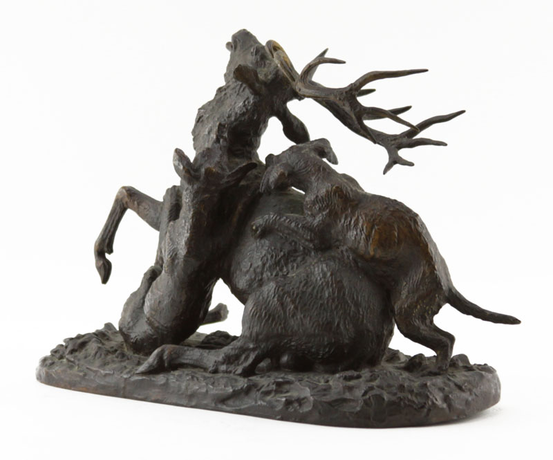 Christophe Fratin, French (1801–1864) Bronze Sculpture "Cerf attaqué par trois chiens" Circa 1834