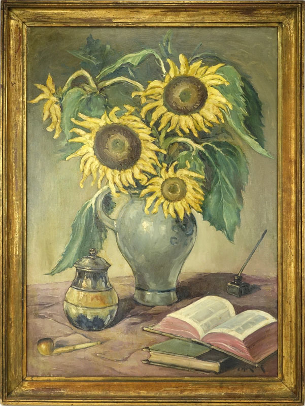 Emile Mortier, French (1892 - 1977) Oil on canvas "Still Life With Sunflowers"