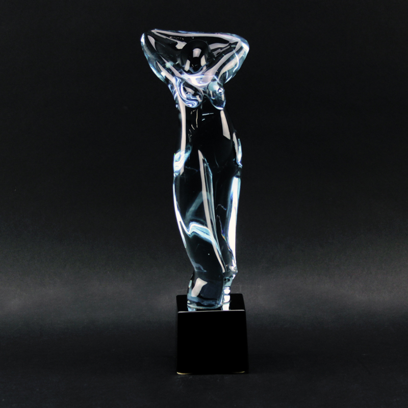 Circa 1970's Murano Violet Glass Nude Sculpture on Black Glass Base