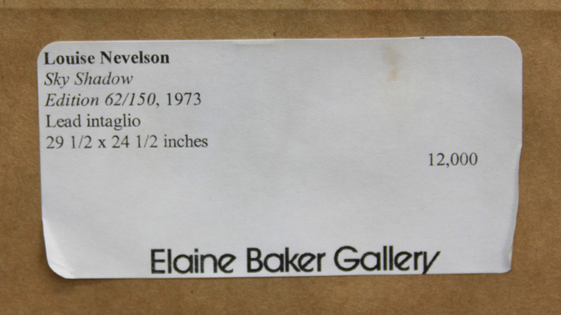 Louise Berliawsky Nevelson, American (1899 - 1988) Lead intaglio relief print on heavy, white wove paper "Sky Shadow" Titled, signed, dated '73 and numbered 62/150
