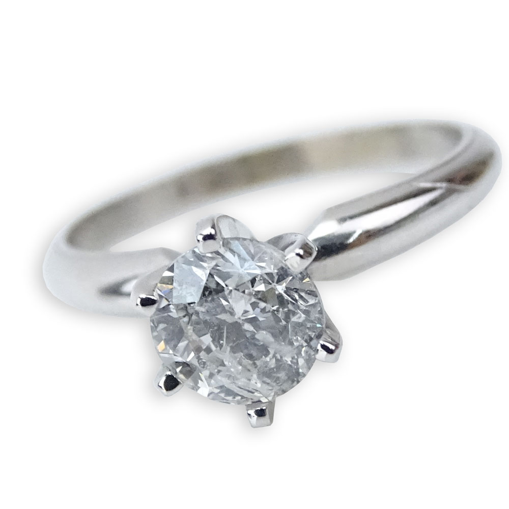 1.00 Carat Round Brilliant Cut Diamond and 14 Karat White Gold Engagement