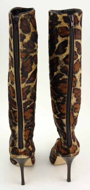 Pair Manolo Blahnik Animal Print Pony Hair Tall Boots Size 39