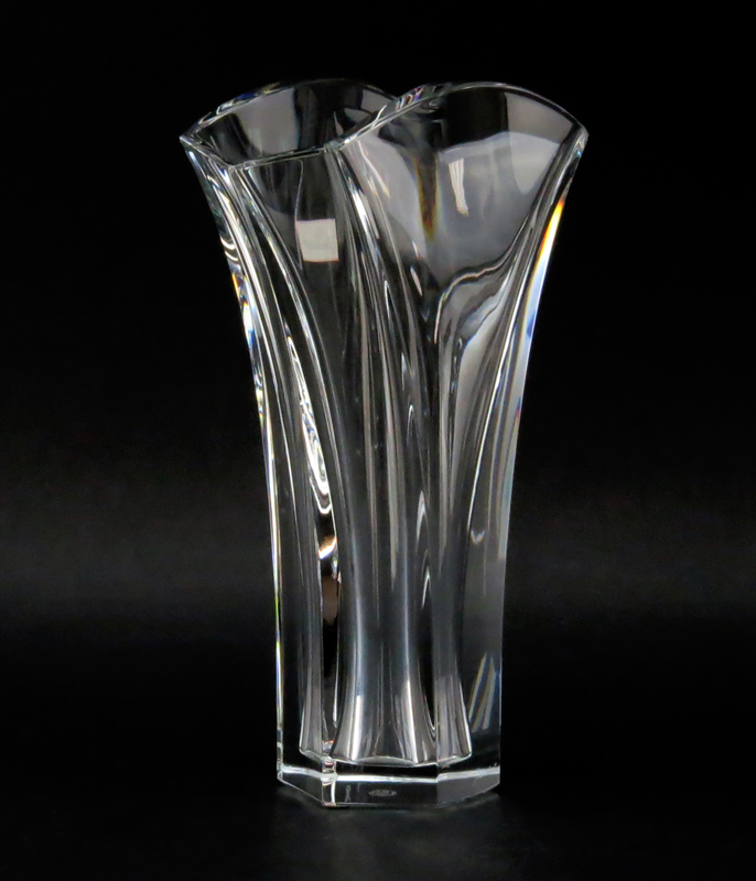 Baccarat "Gingko" Clear Crystal Vase in Original Box #722567