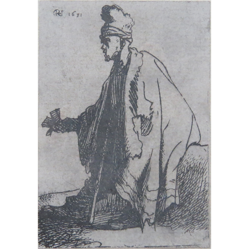 After: Rembrandt van Rijn (DUTCH, 1606-1669) Etching Laid Down On Paper "The Leper/Lazarus Klep" Unsigned