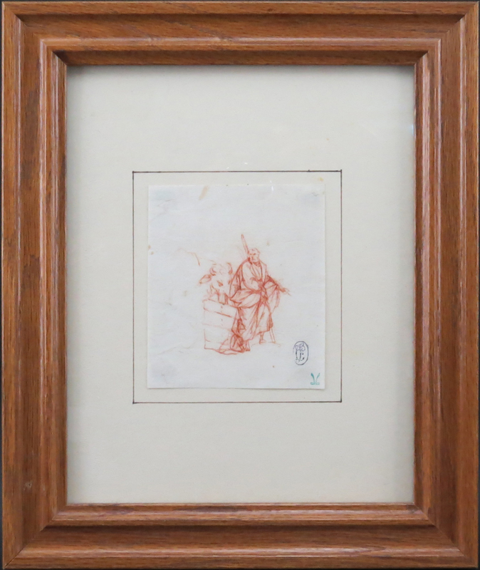 17th Century Old Master Sanguine Drawing On Paper "Saint Luke"