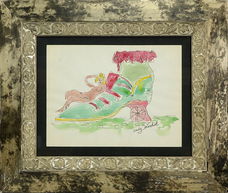 In The Manner Of: Andy Warhol, American (1928-1987) Ink and watercolor "Shoe Illustration"