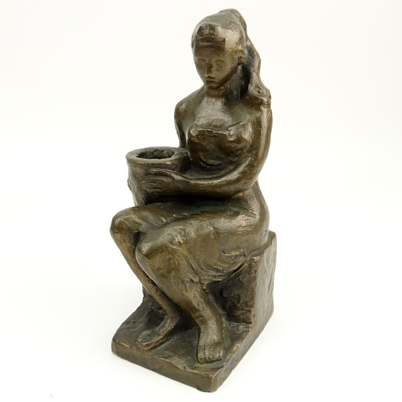 Attributed to: Herbert Haseltine, American (1877-1962) Bronze sculpture "Seated Girl With Bowl"