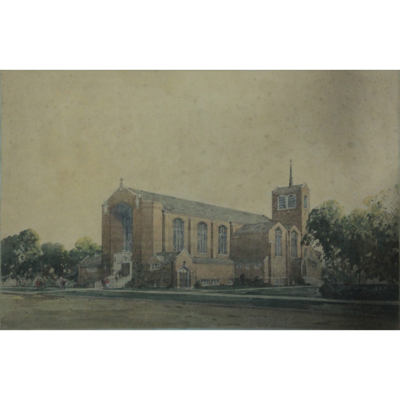 20th Century Watercolor Painting "St. Timothy Church Maple Lake, MN" 