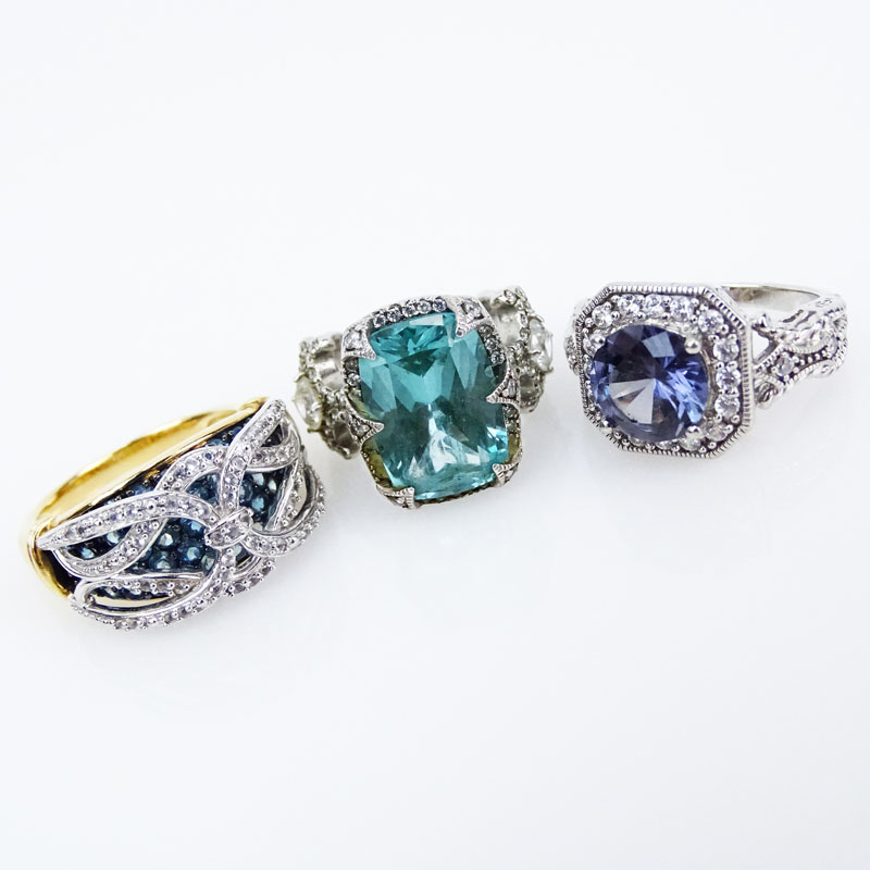 Grouping of Three (3) Sterling Silver CZ and Gemstone Rings