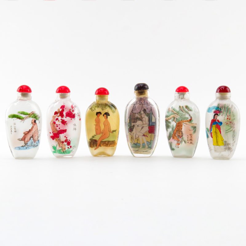 Grouping of Six (6) Vintage Chinese Reverse Painted Snuff Bottles