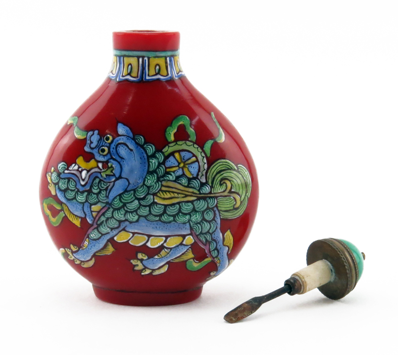 Antique Chinese Peking Glass and Enamel Snuff Bottle