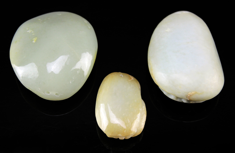 Three (3) Vintage Chinese Carved Jade Pebble Pendants