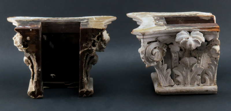 Pair of Antique Carved Wood Capitals