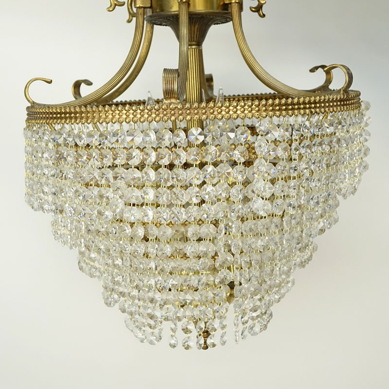 Vintage Brass and Crystal Wedding Cake Style Chandelier