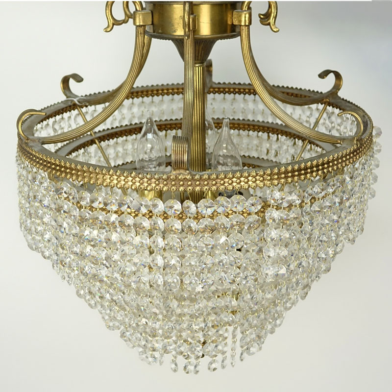 Vintage Brass and Crystal Wedding Cake Style Chandelier