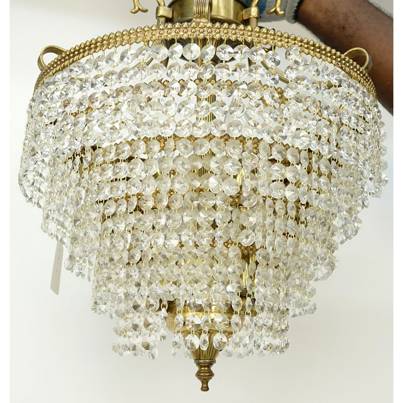 Vintage Brass and Crystal Wedding Cake Style Chandelier