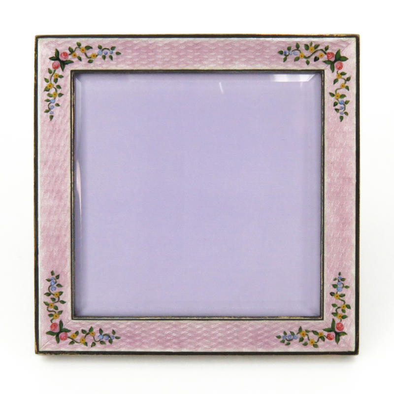 Vintage Italian Guilloche Enamel and Silver Frame