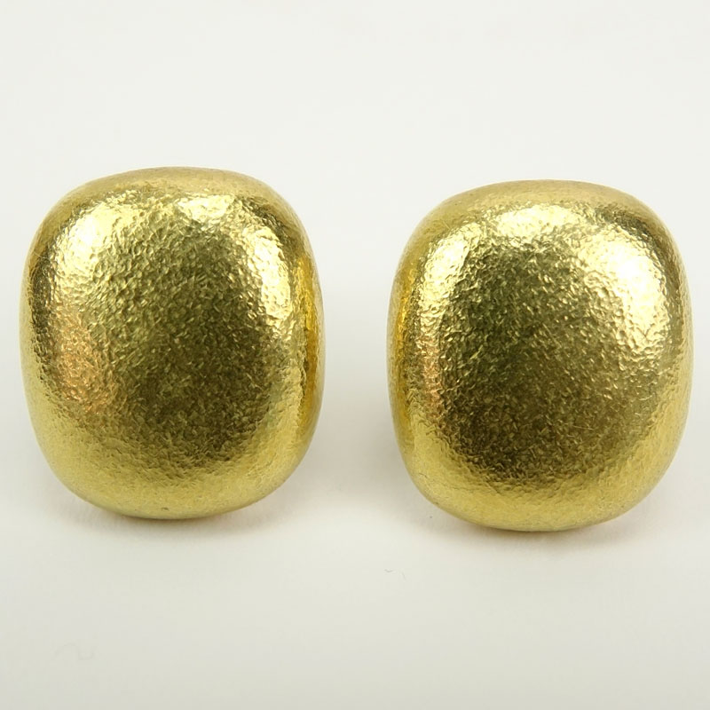 Tiffany & Co. 18K Yellow Gold Textured Square Button Earrings.