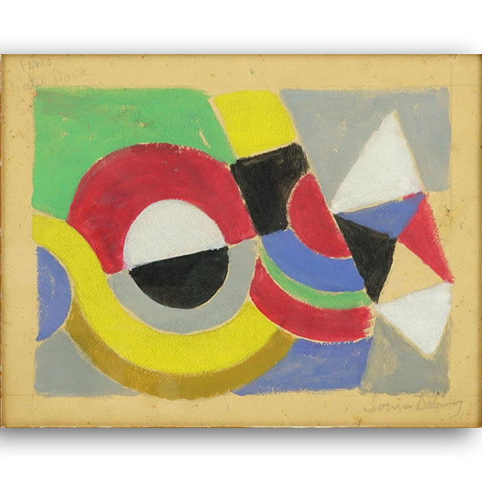 Sonia Delaunay, Ukrainian (1885-1979) Gouache on cardboard "Abstract Composition" Signed and inscribed in pencil