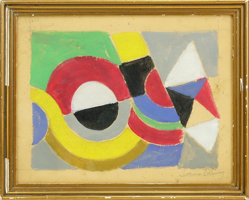 Sonia Delaunay, Ukrainian (1885-1979) Gouache on cardboard "Abstract Composition" Signed and inscribed in pencil