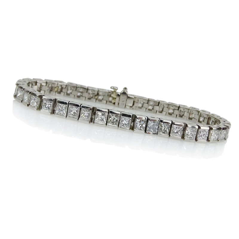 14.50 Carat Princess Cut Diamond and Platinum Tennis Bracelet.