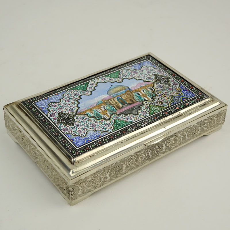 Fine Persian/Iranian 84  Silver and Enamel Box