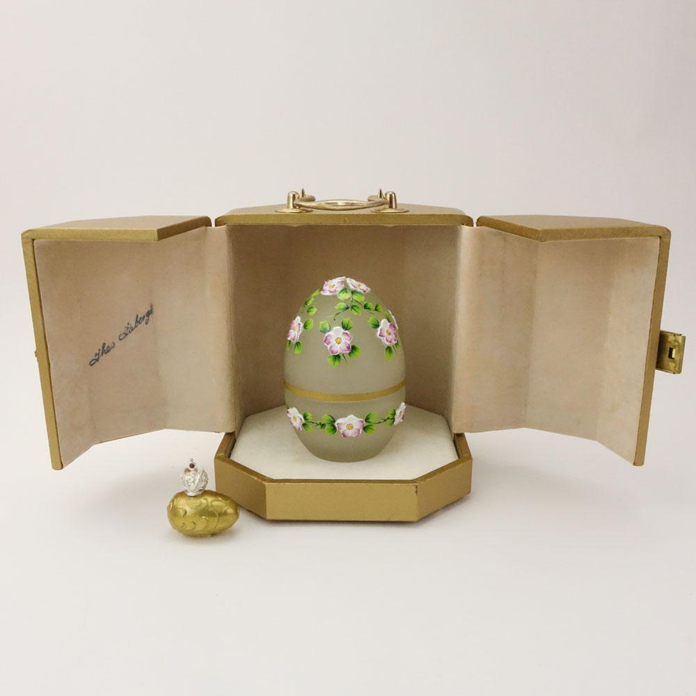 Theo Faberge, British/Russian (1922-2007) Frosted crystal egg with enameled flower motif