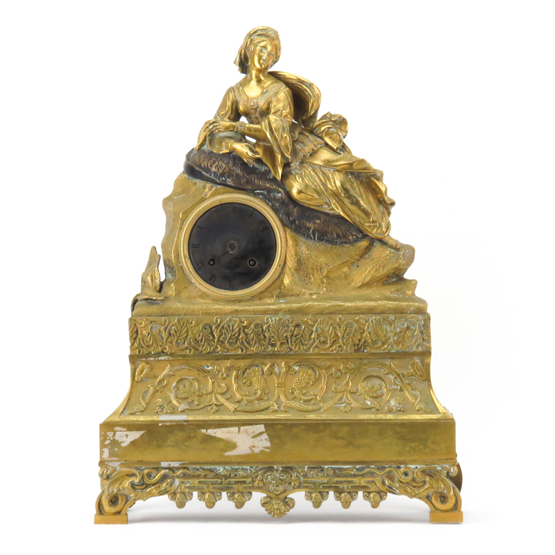 Mid 19th Century Bronze Figural Clock With Silk Suspension