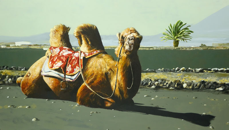 Ben Schonzeit, American (b. 1942) Oil on canvas "Bactrian Camel".