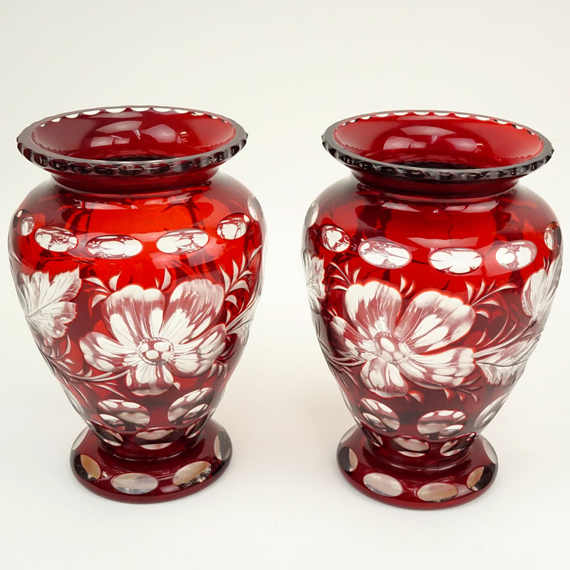 Pair of Bohemian Ruby to Clear Vases