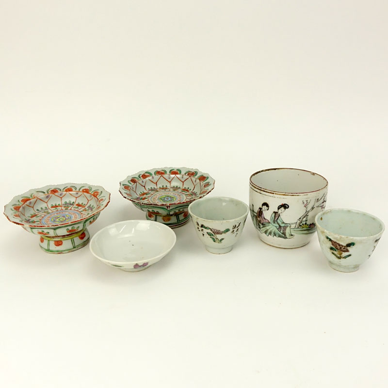 Collection of Six (6) 19th Century Chinese Export Hand Painted Porcelain Table Top Items